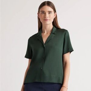Quince washable silk button down green